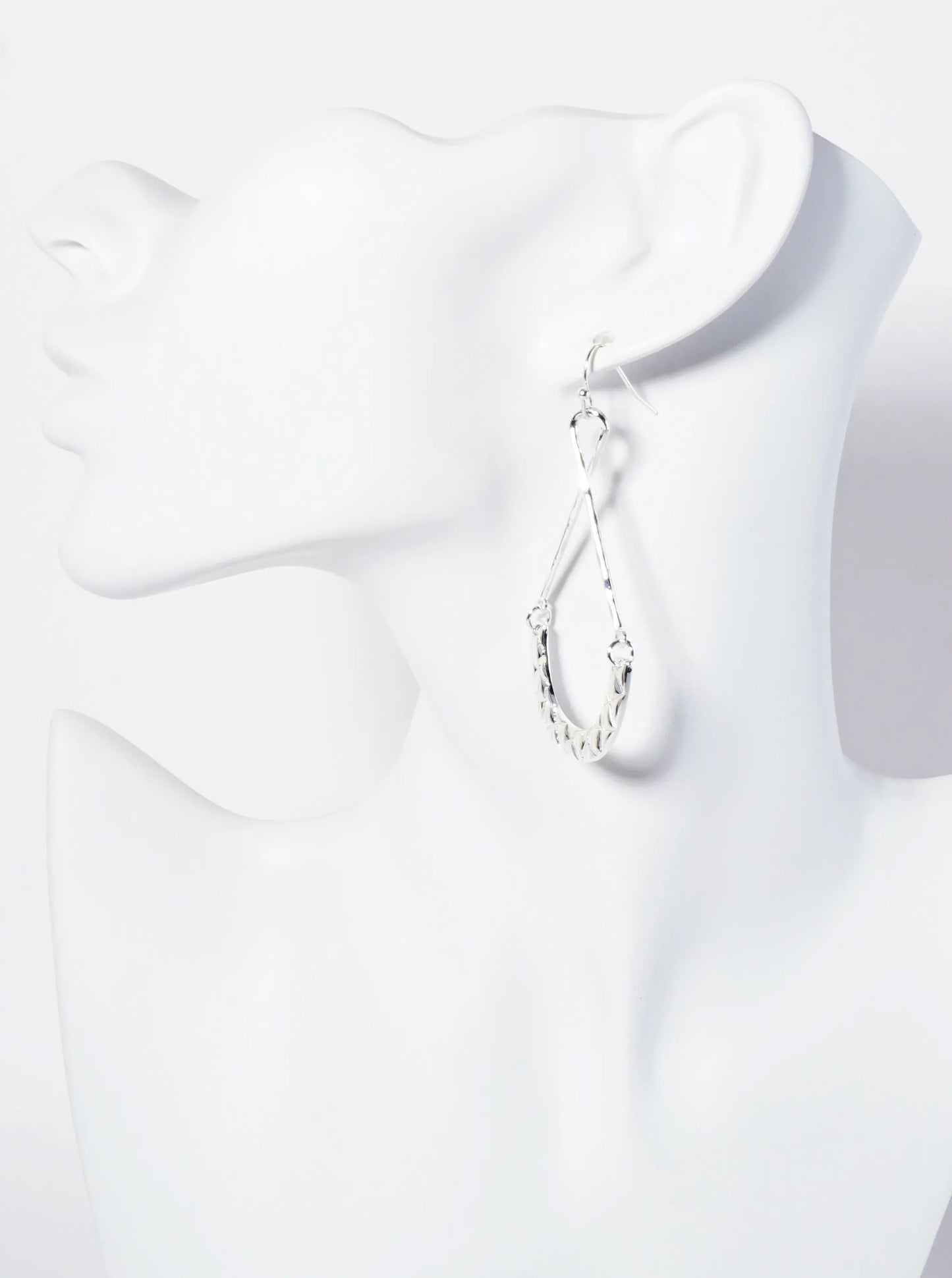 Hammered-Texture Teardrop Earrings With Engraved X-Pattern