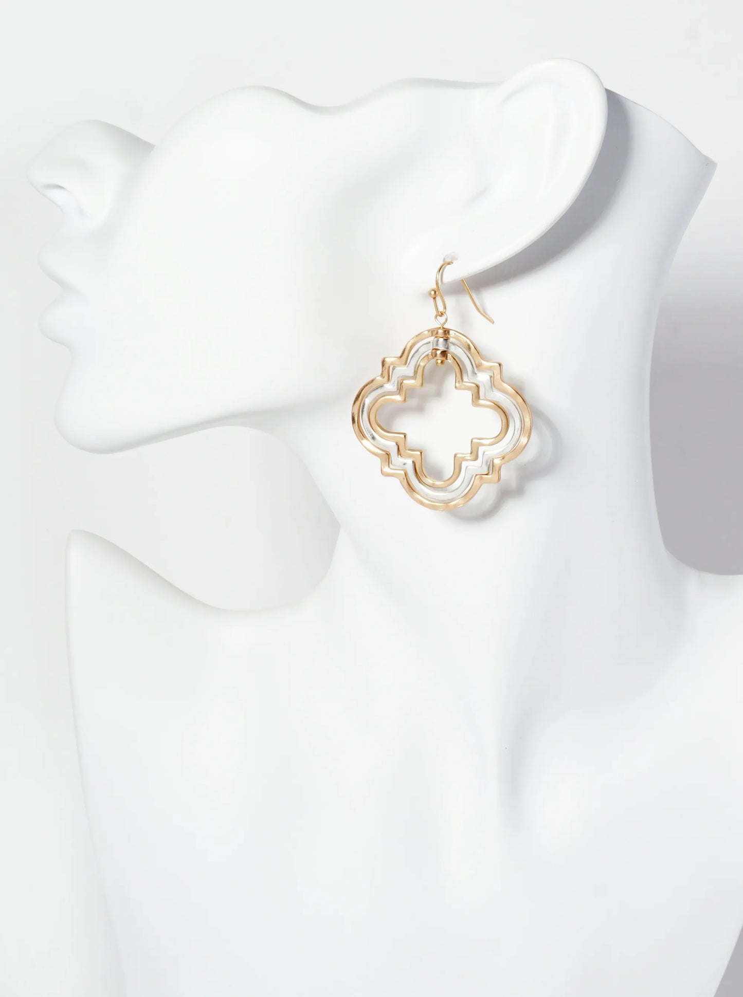 Hammered-Texture Three Overlapping Quatrefoil Drop Dangle Earrings