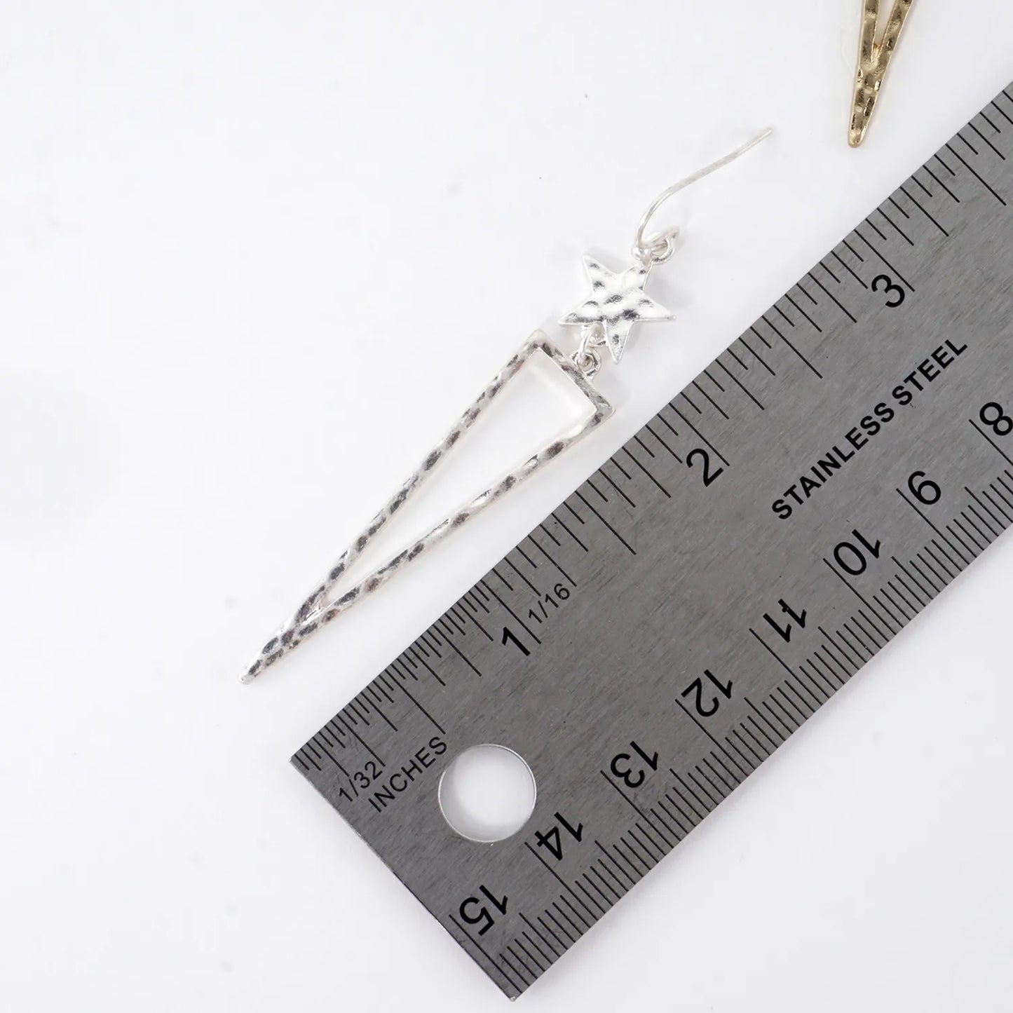Hammered-Texture Triangle Drop Star Earrings