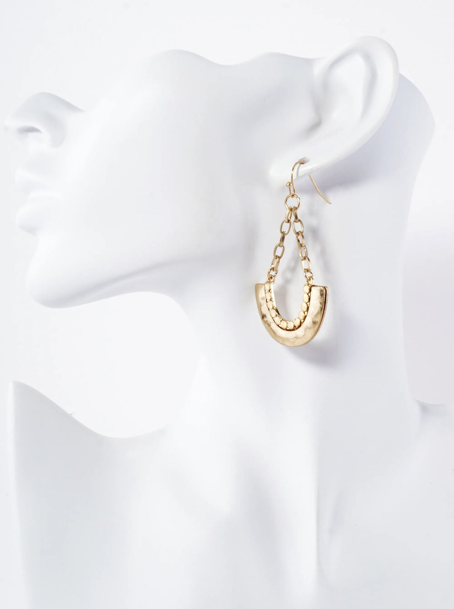 Hammered Texture U-shaped Dangle Chain Drop Earrings