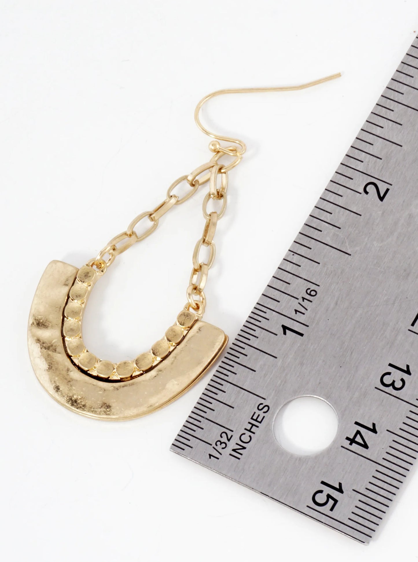 Hammered Texture U-shaped Dangle Chain Drop Earrings