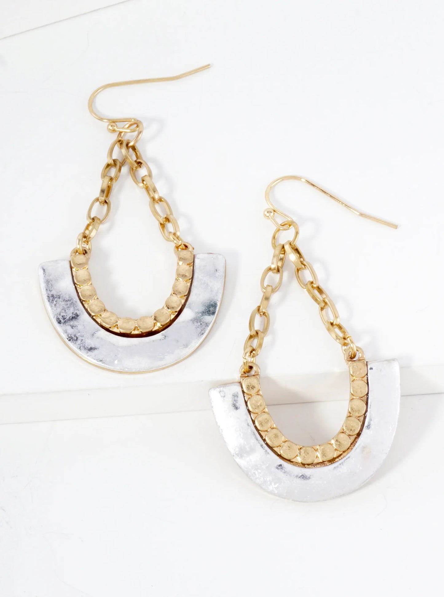Hammered Texture U-shaped Dangle Chain Drop Earrings