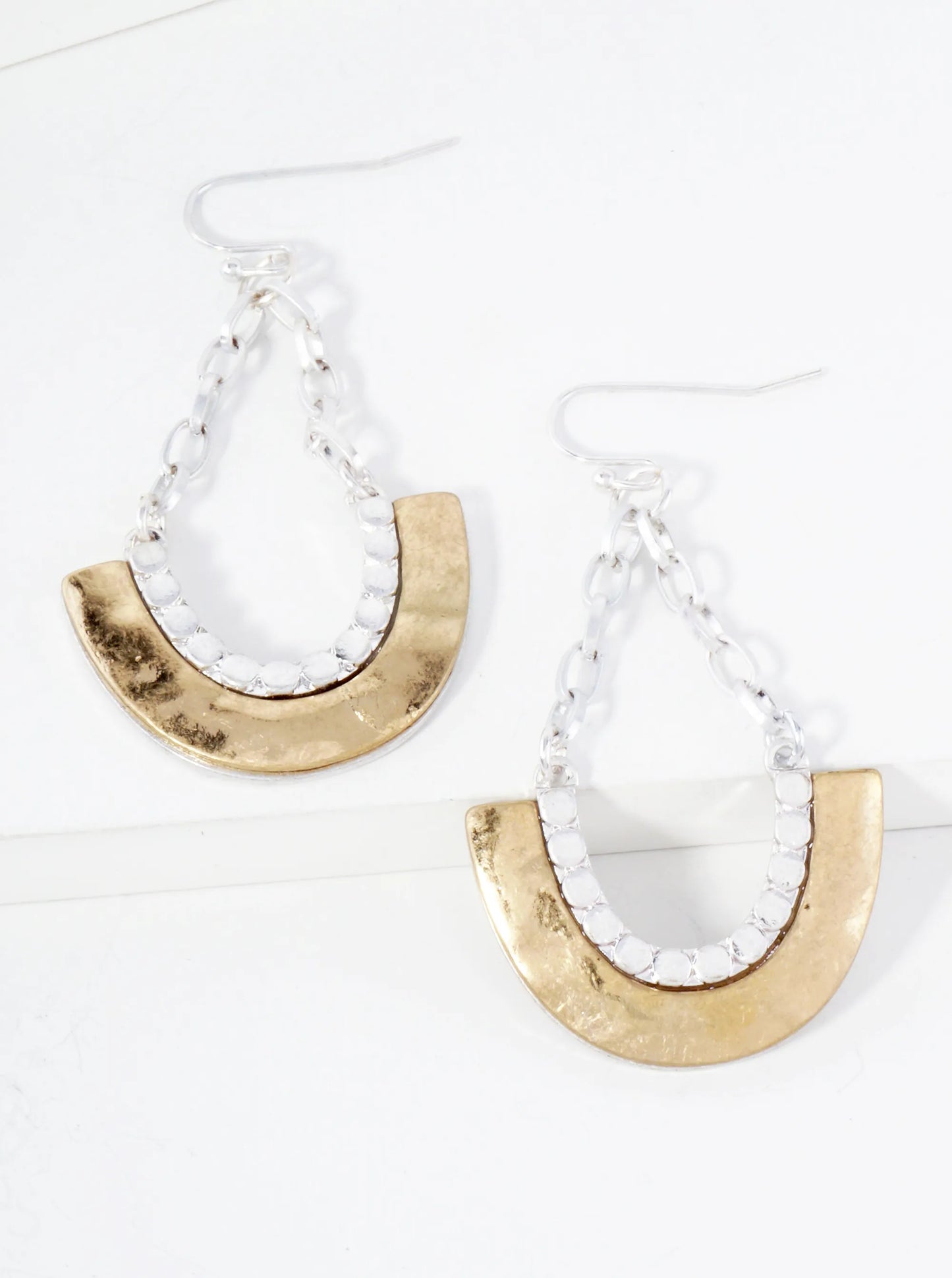 Hammered Texture U-shaped Dangle Chain Drop Earrings