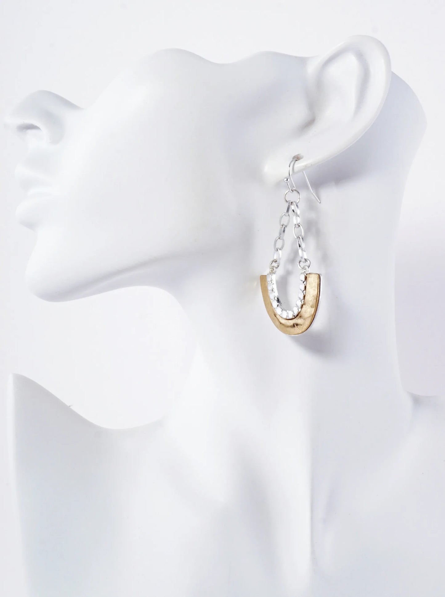 Hammered Texture U-shaped Dangle Chain Drop Earrings