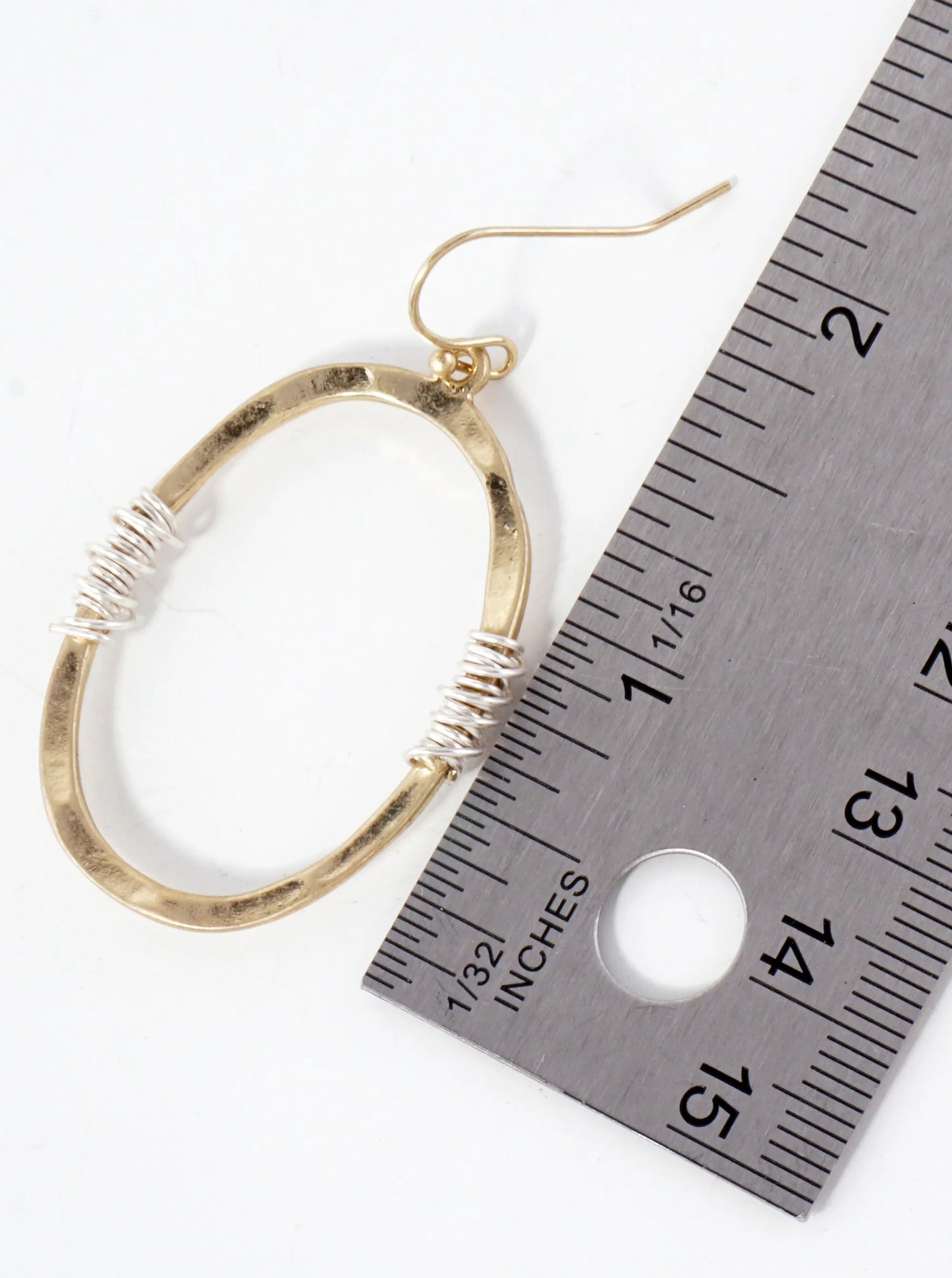 Hammered-Texture Wire-Wrapped Oval-Shaped Dangle Drop Earrings