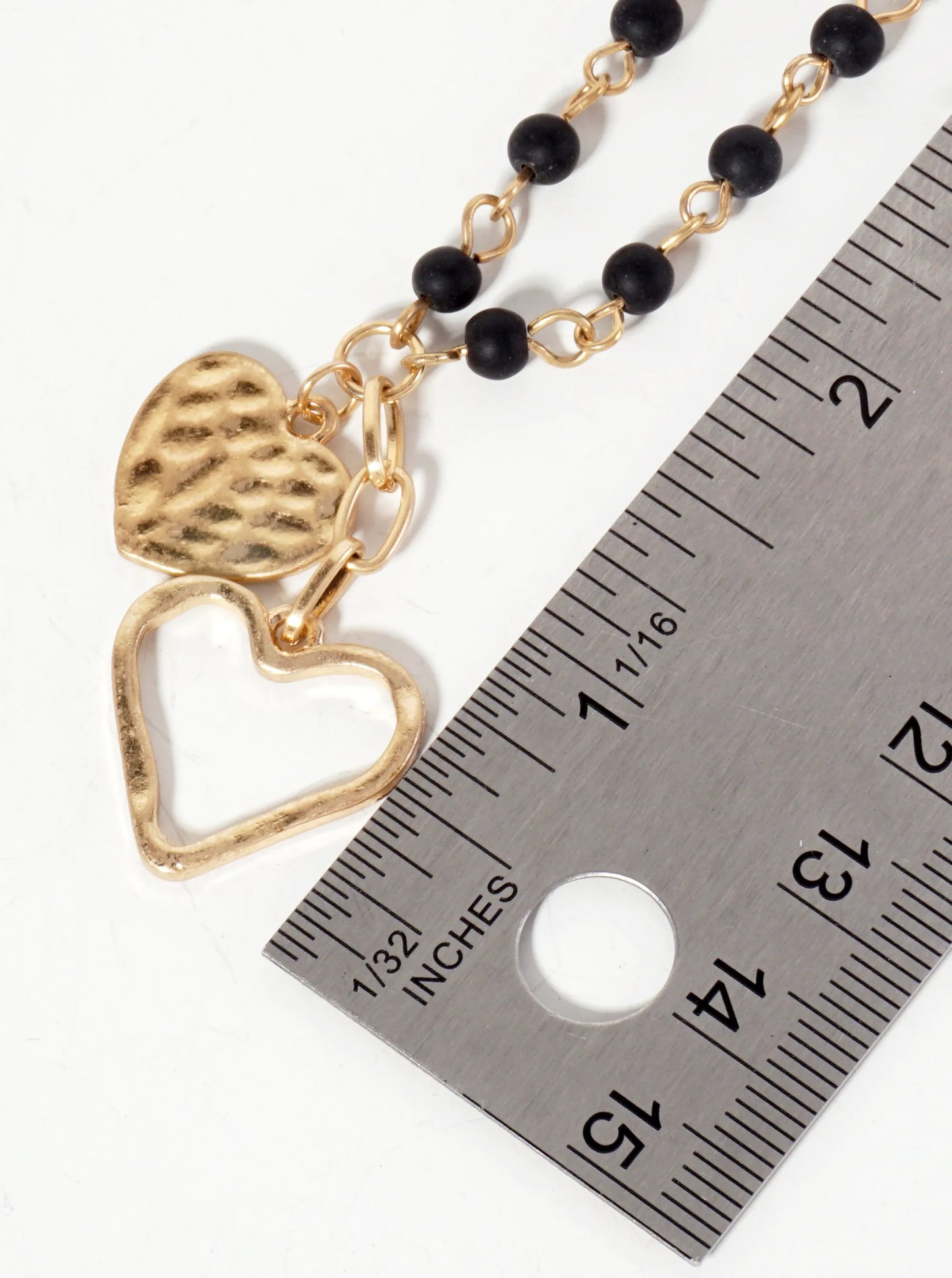 Hammered-Texture And Cutout Hearts Pendant Semi-Precious-Natural-Stone Chain Necklace
