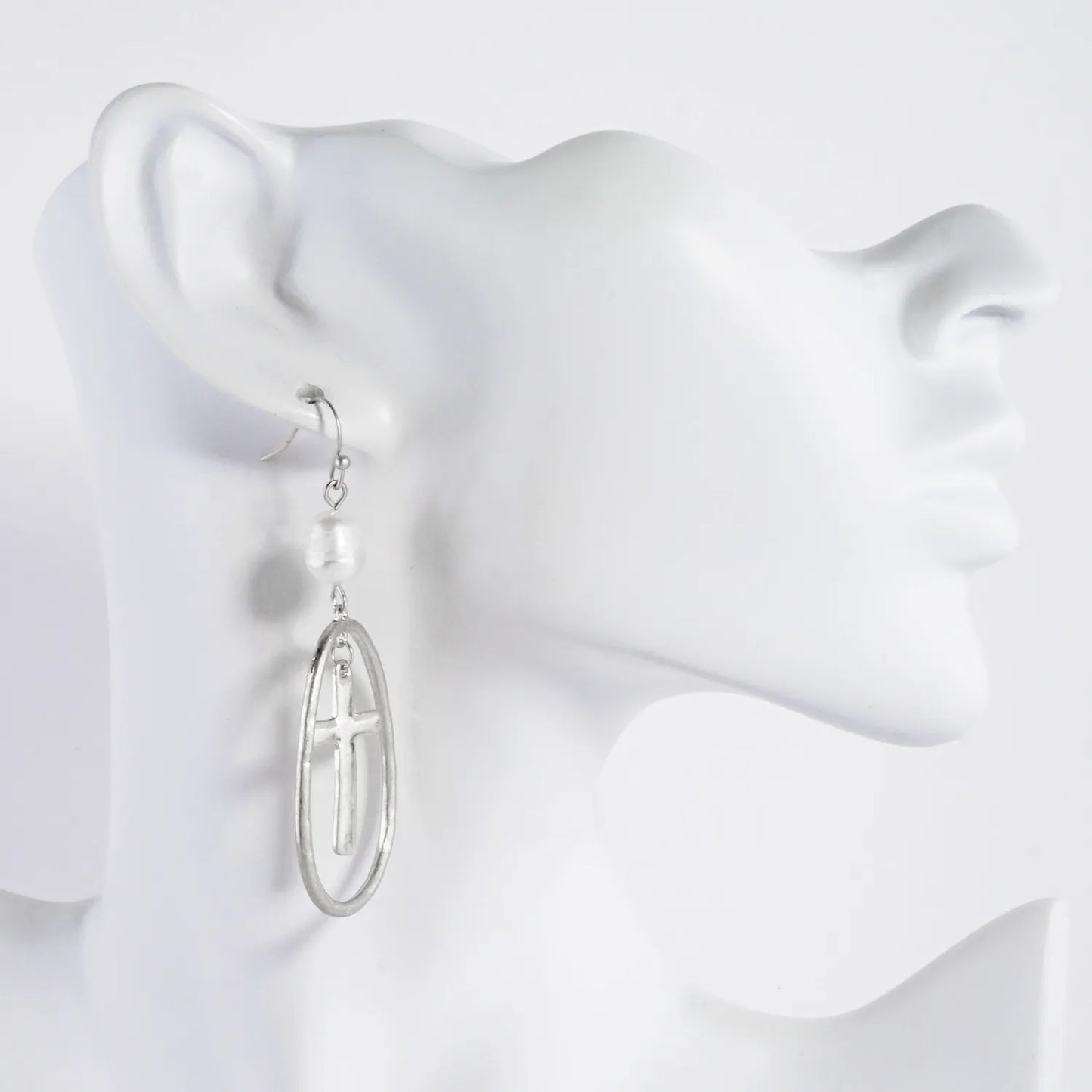 Hammered-Textured Cross Teardrop Dangle Earrings
