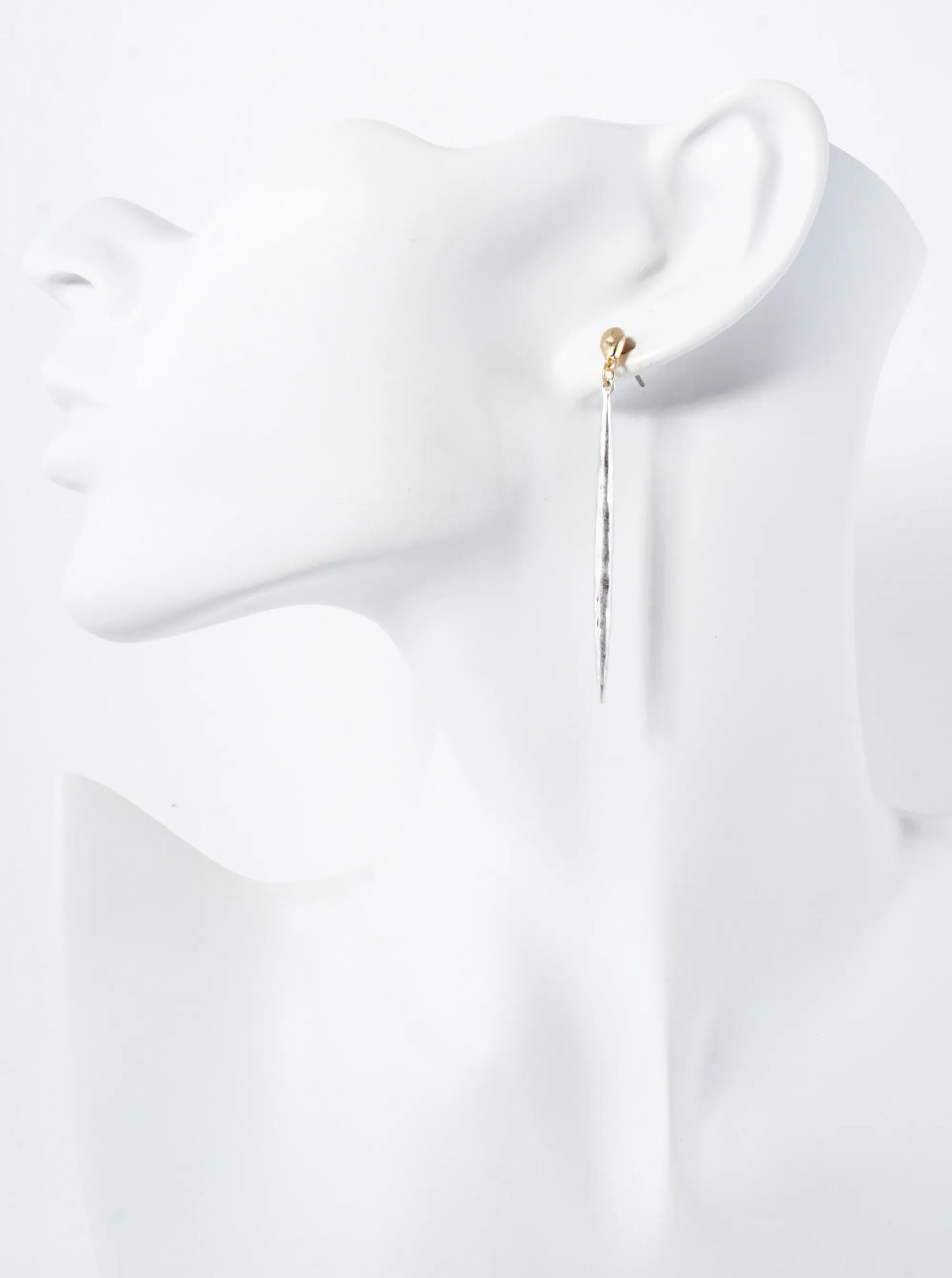 Hammered-Textured Dual-Tone Bar Drop Earrings