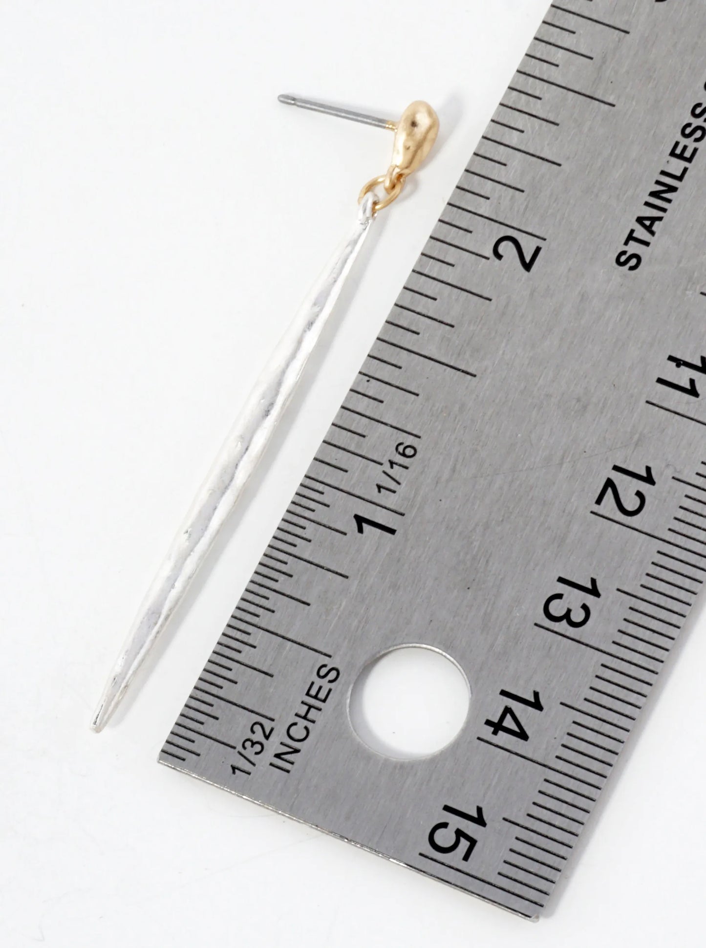 Hammered-Textured Dual-Tone Bar Drop Earrings