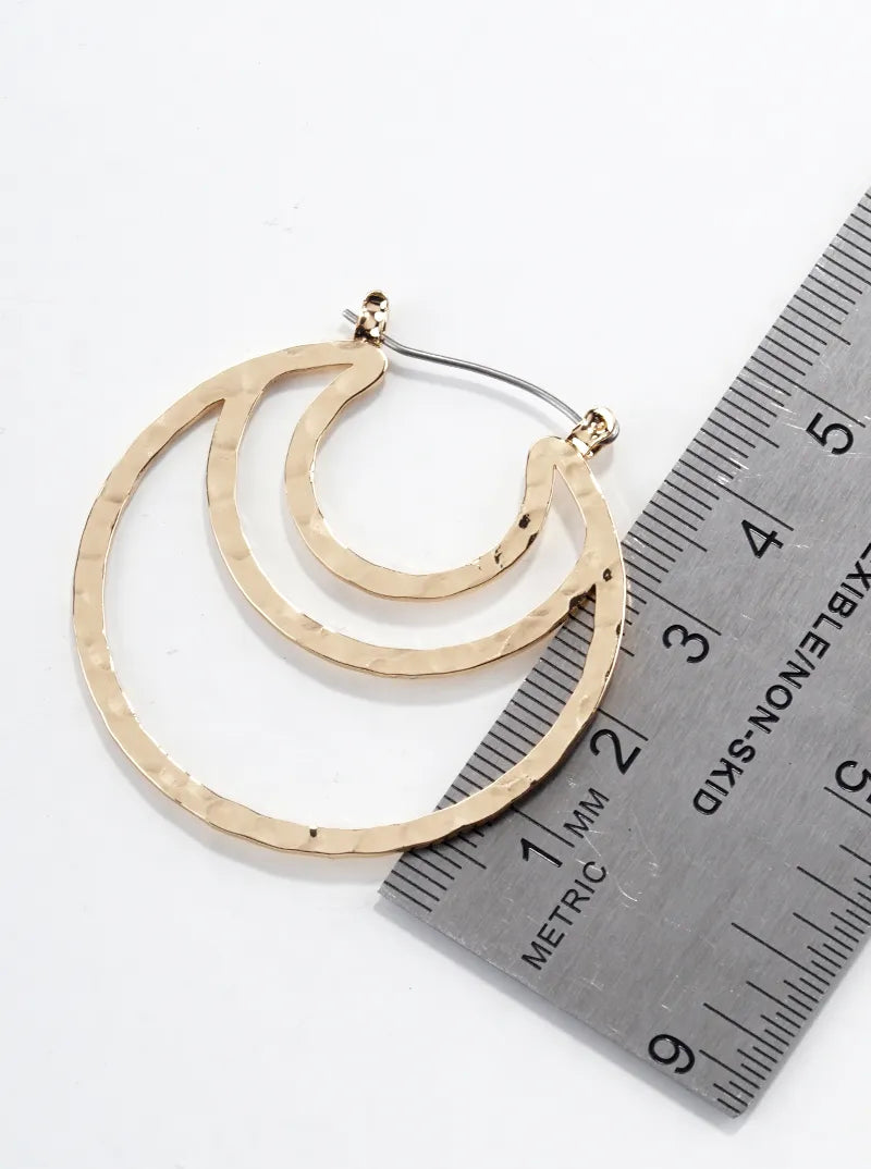 Hammered Metal Crescent 40mm Hinged Hoop Earrings