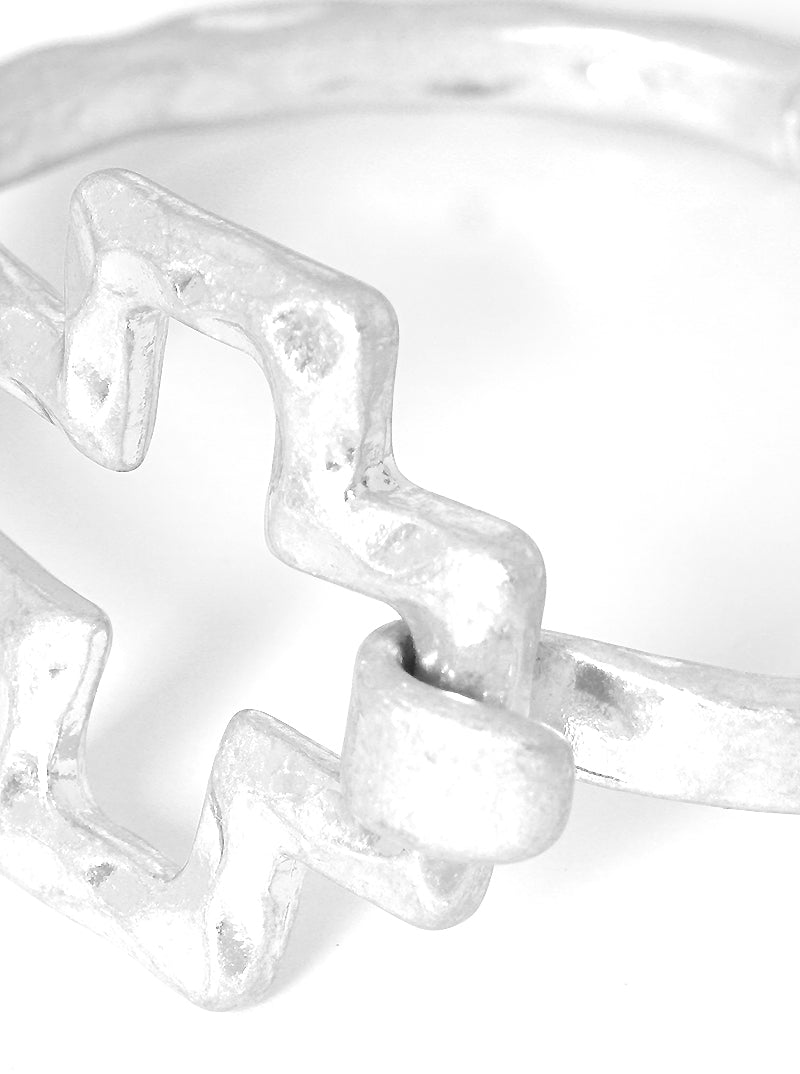Hammered Metal Cross Accent Spring Hook Closure Bangle Bracelet