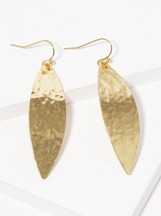 Hammered Metal Curved Marquise Fishhook Dangle Drop Earrings