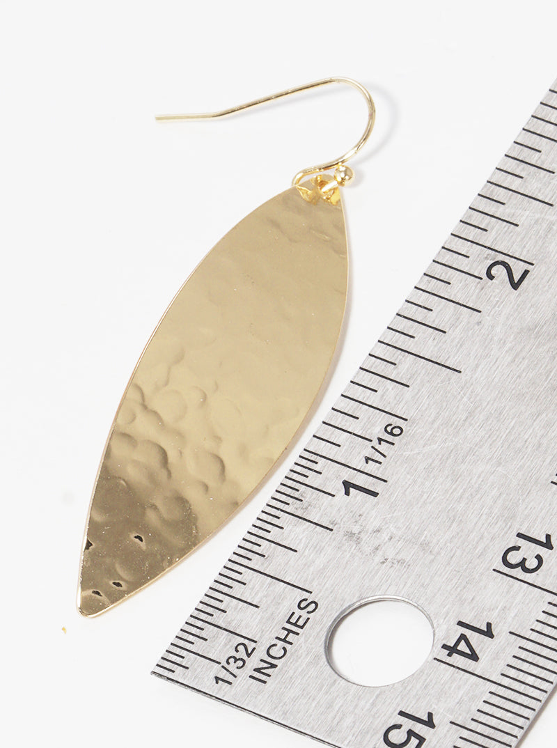 Hammered Metal Curved Marquise Fishhook Dangle Drop Earrings