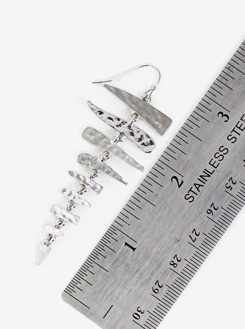 Hammered Metal Fishbone Dangle Drop Earrings