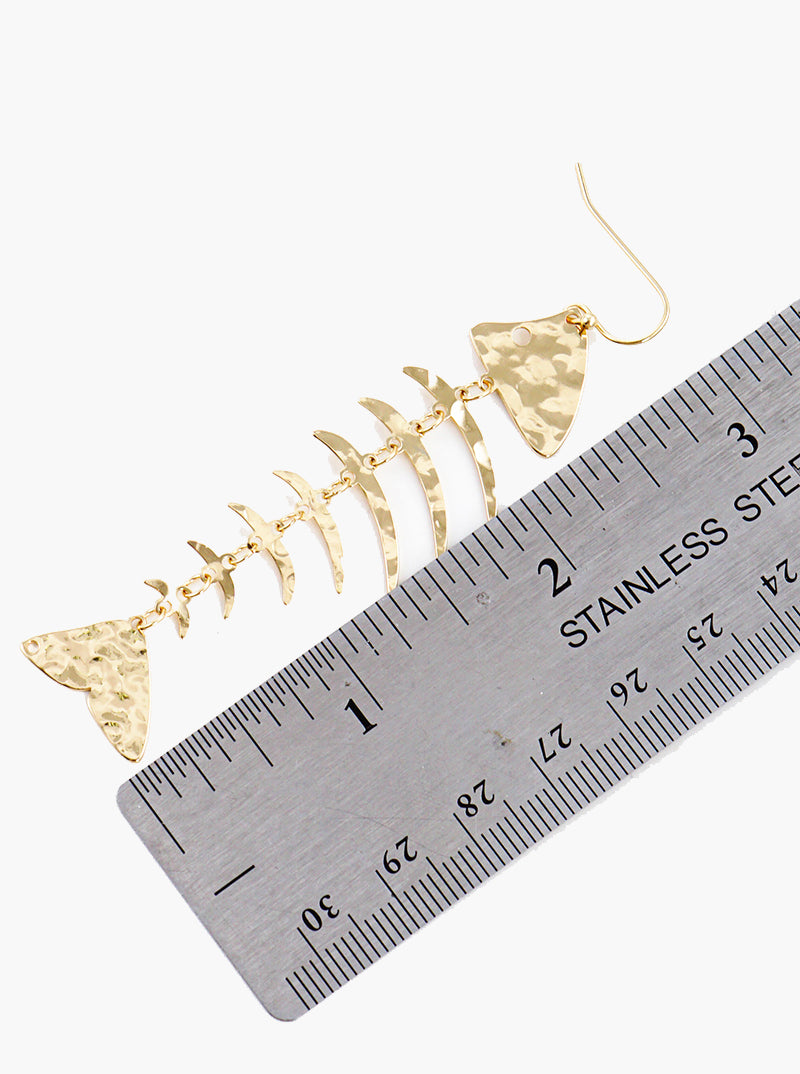Hammered Metal Fishbone Lightweight Dangle Drop Earrings
