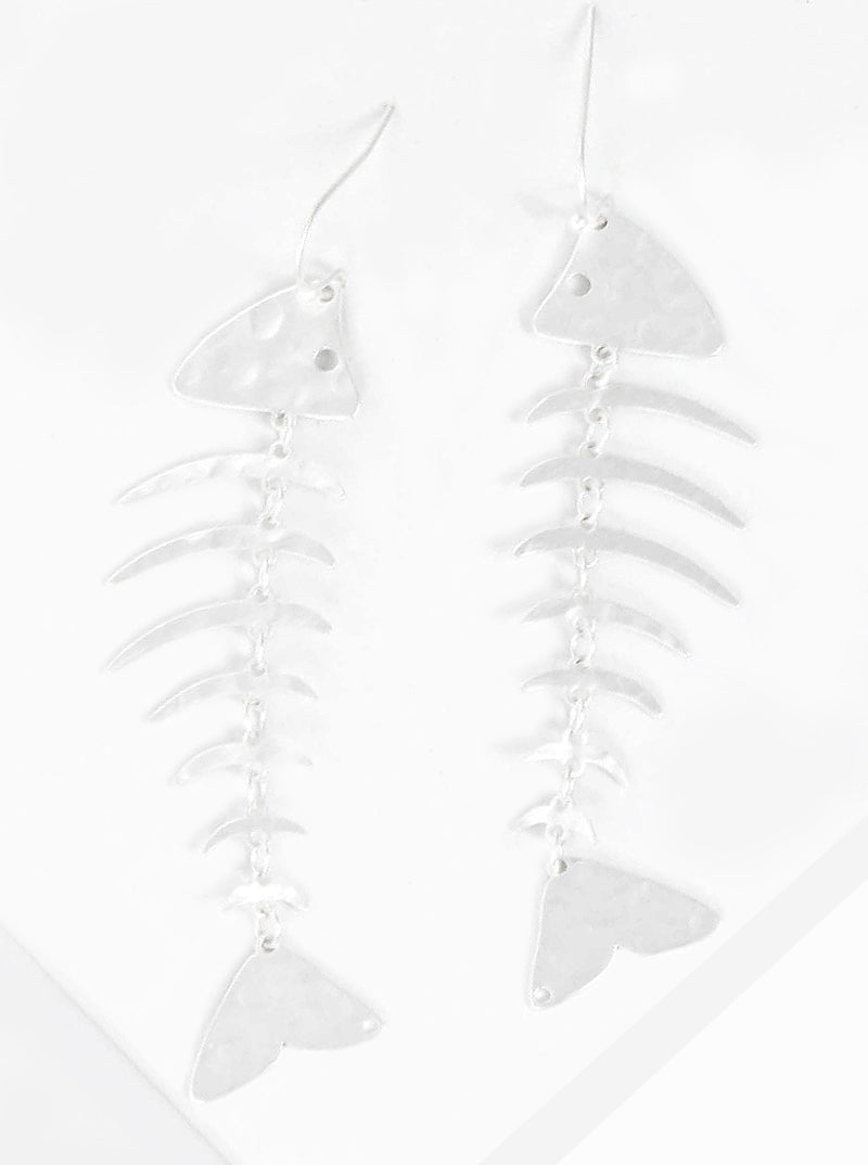 Hammered Metal Fishbone Lightweight Dangle Drop Earrings