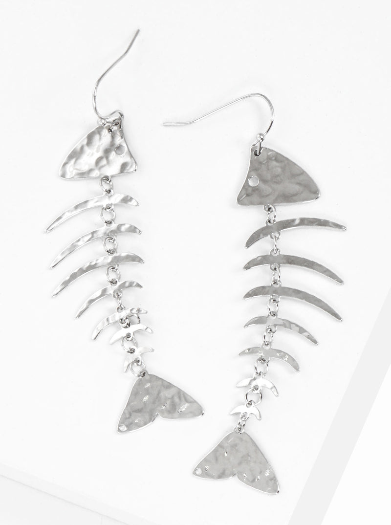 Hammered Metal Fishbone Lightweight Dangle Drop Earrings
