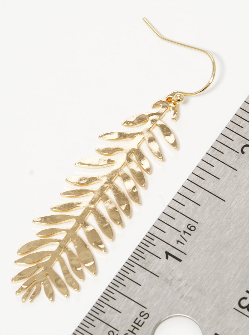 Hammered Metal Leaf Dangle Drop Earrings