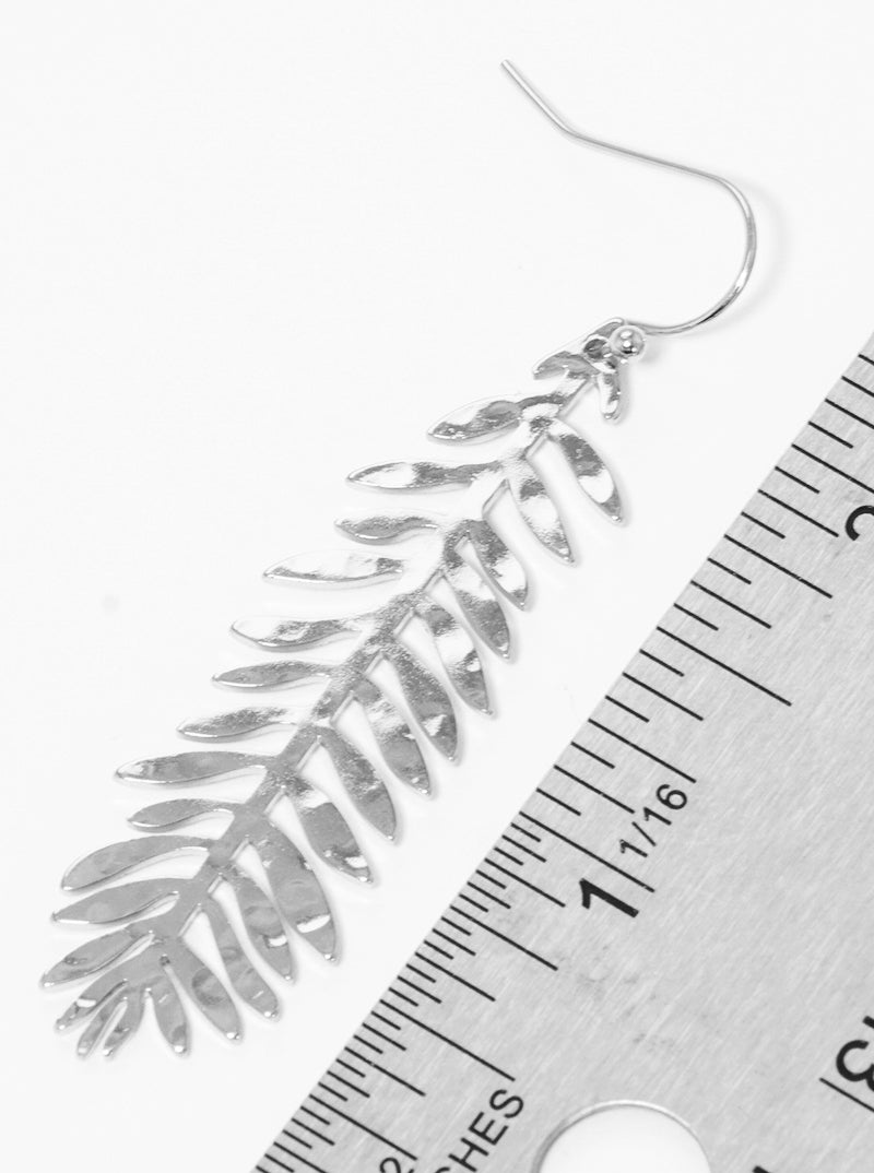 Hammered Metal Leaf Dangle Drop Earrings
