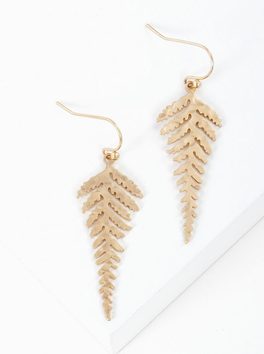 Hammered Metal Leaf Dangle Drop Earrings
