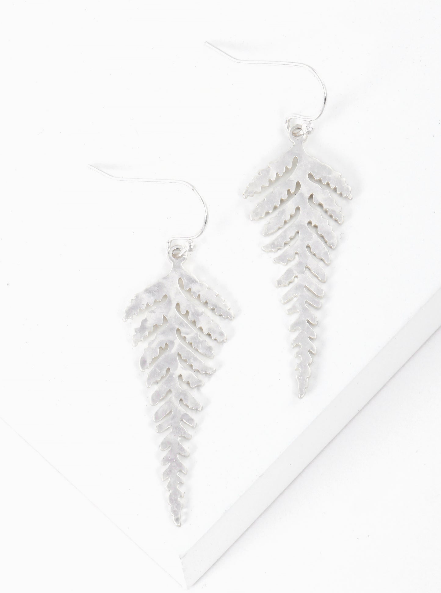 Hammered Metal Leaf Dangle Drop Earrings