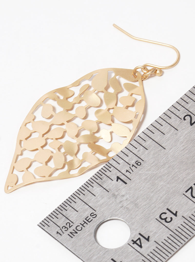 Hammered Metal Leaf Filigree Dangle Drop Earrings