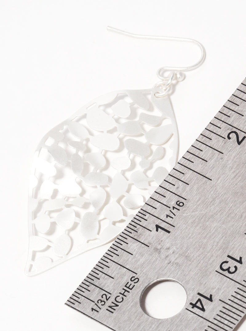 Hammered Metal Leaf Filigree Dangle Drop Earrings