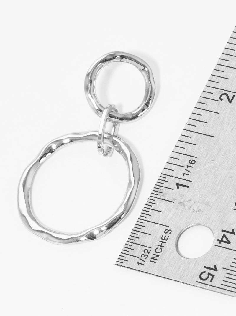 Hammered Metal Linked Circle Post Drop Earrings