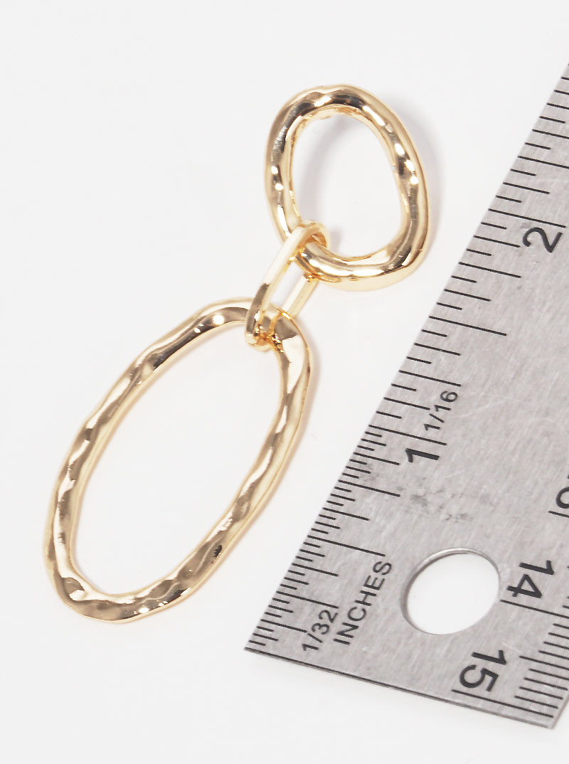 Hammered Metal Linked Oval Post Drop Earrings