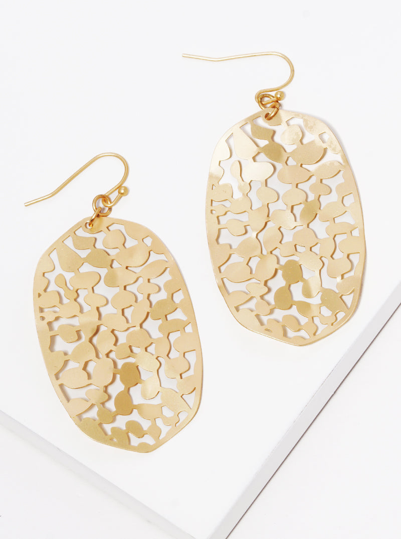 Hammered Metal Quatrefoil Filigree Fish Hook Dangle Drop Earrings