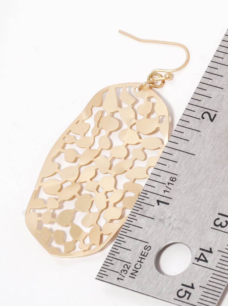 Hammered Metal Quatrefoil Filigree Fish Hook Dangle Drop Earrings