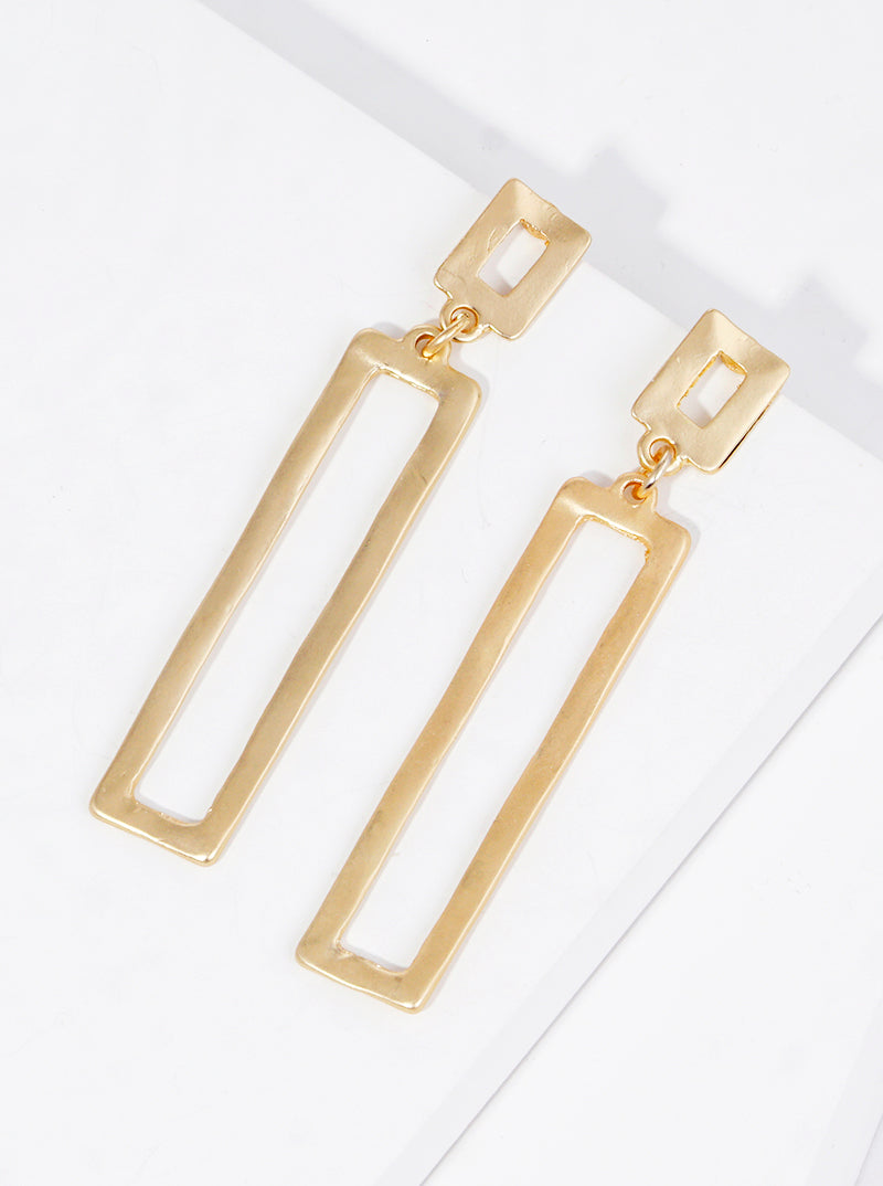 Hammered Metal Rectangle Bar Drop Post Dangle Earrings