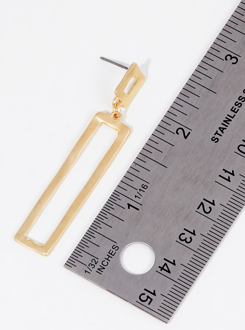 Hammered Metal Rectangle Bar Drop Post Dangle Earrings