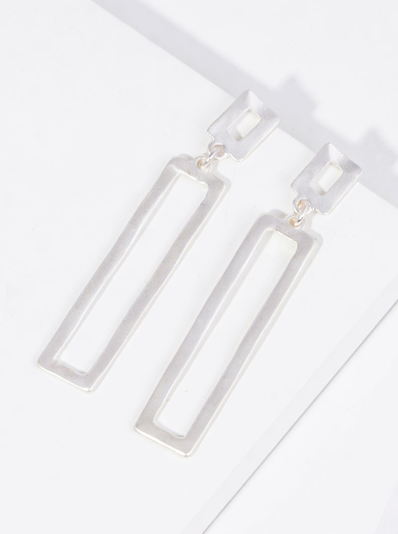 Hammered Metal Rectangle Bar Drop Post Dangle Earrings