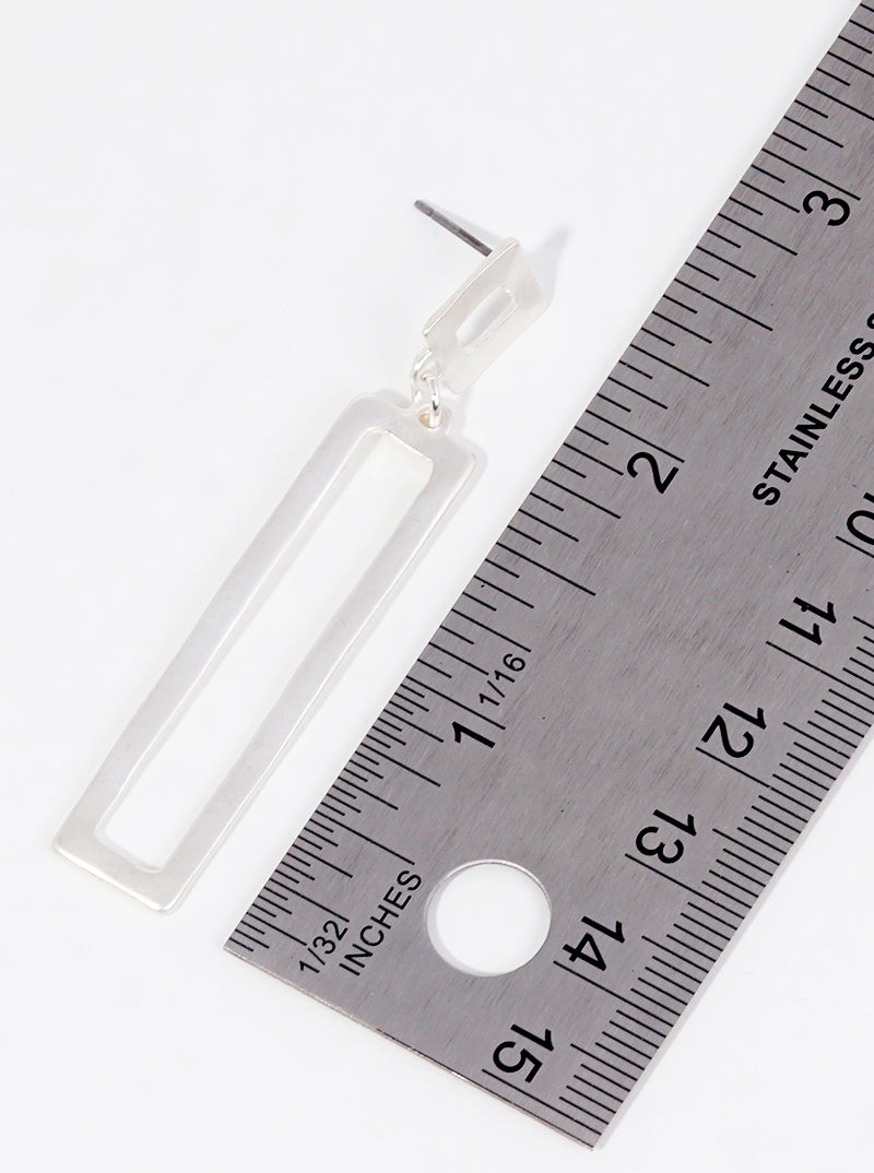 Hammered Metal Rectangle Bar Drop Post Dangle Earrings