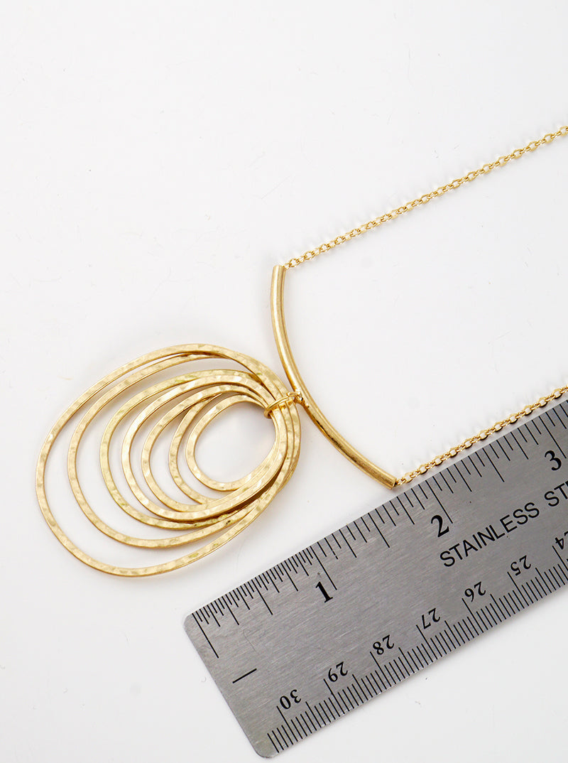 Hammered Metal Ripple-like Multi Oval Pendant Long Necklace