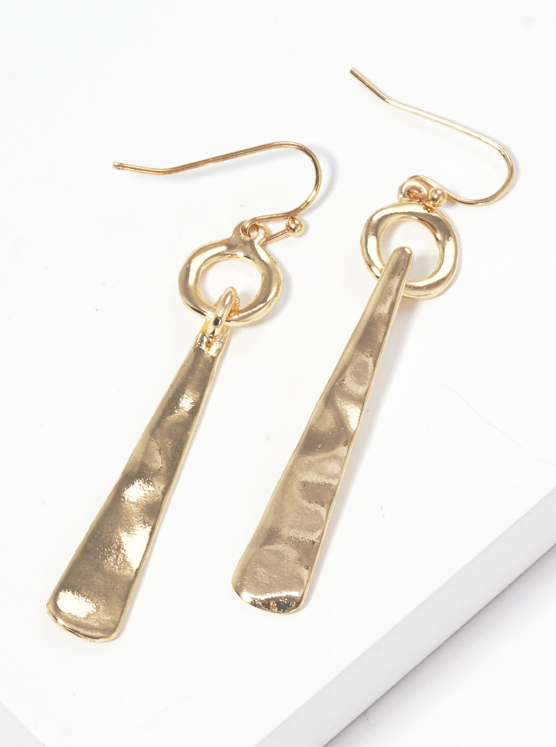 Hammered Metal Round Bar Drop Fishhook Dangle Drop Earrings