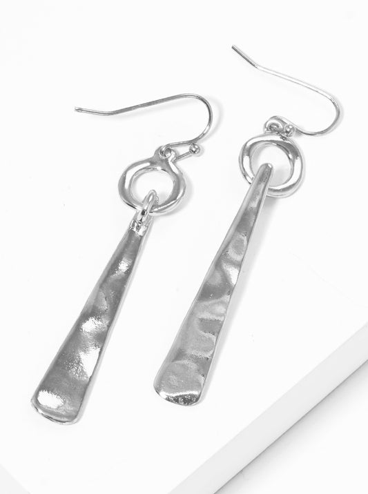 Hammered Metal Round Bar Drop Fishhook Dangle Drop Earrings