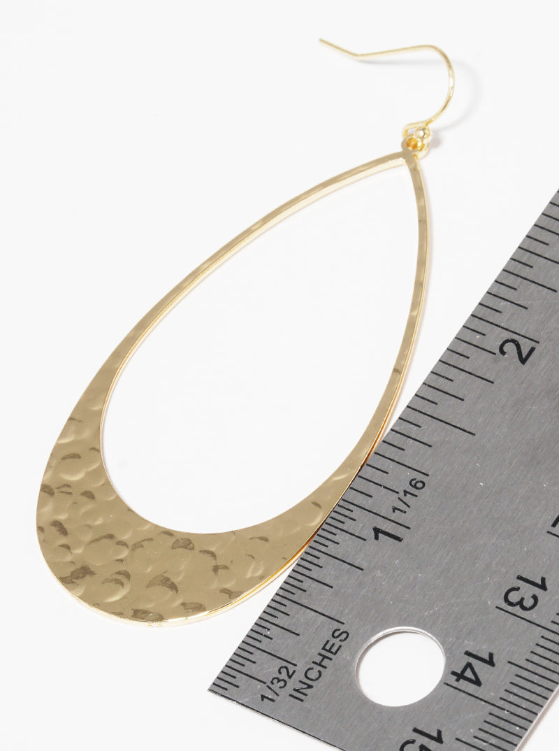 Hammered Metal Teardrop Fishhook Dangle Drop Earrings
