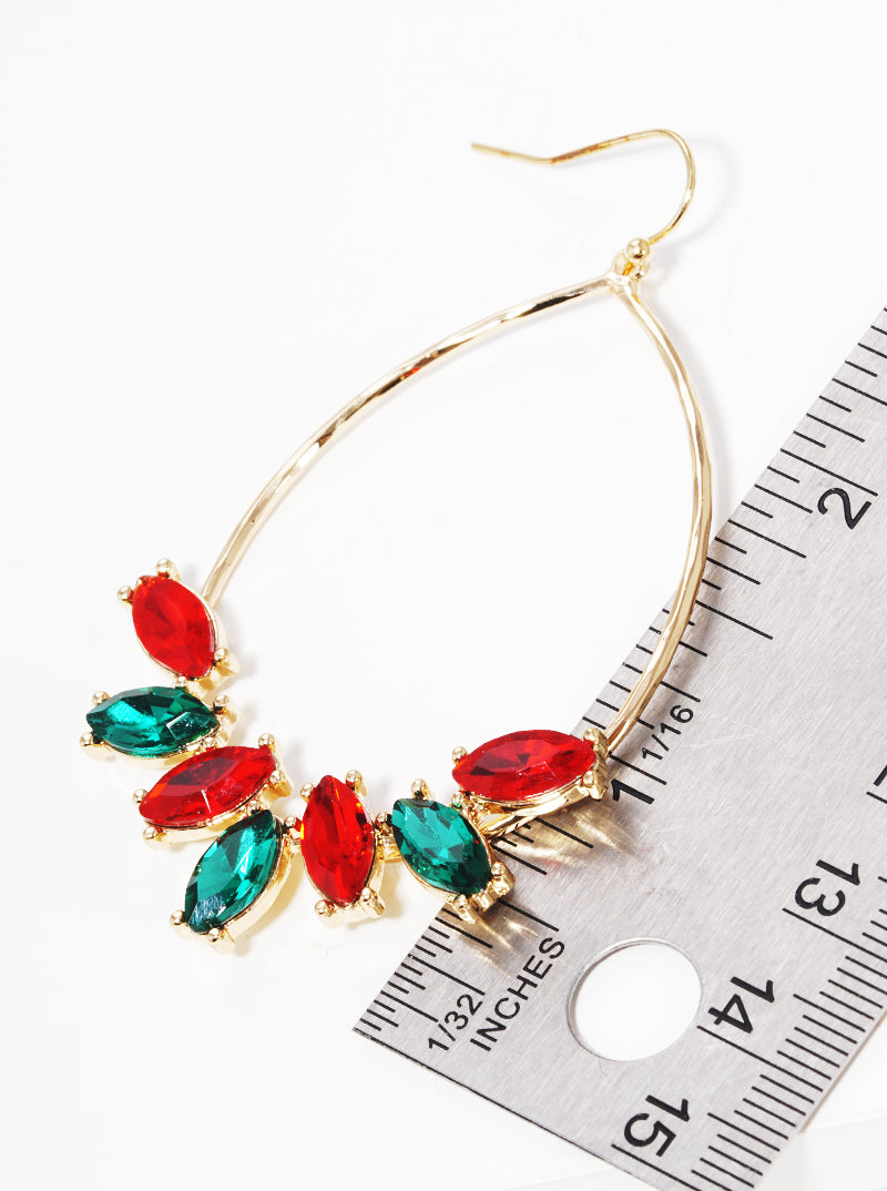 Hammered Teardrop Crystal Accent Fish Hook Dangle Drop Earrings