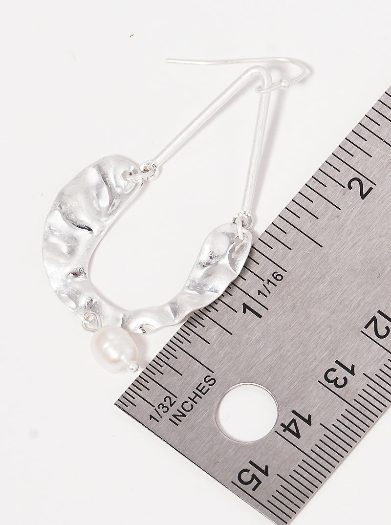 Hammered Teardrop Freshwater Pearl Drop Dangle Earrings