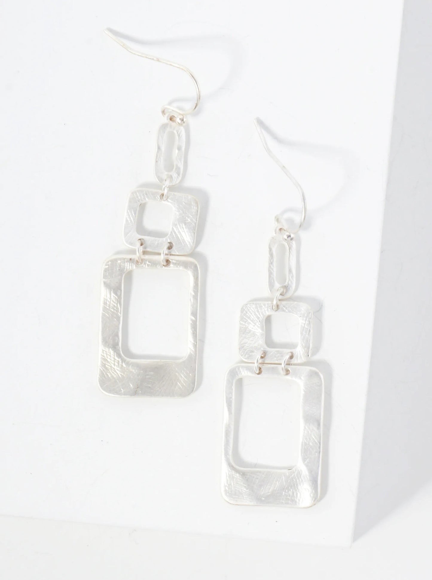 Hand-Molded Geometric Metal Rectangle Oval Drop Dangle Earrings