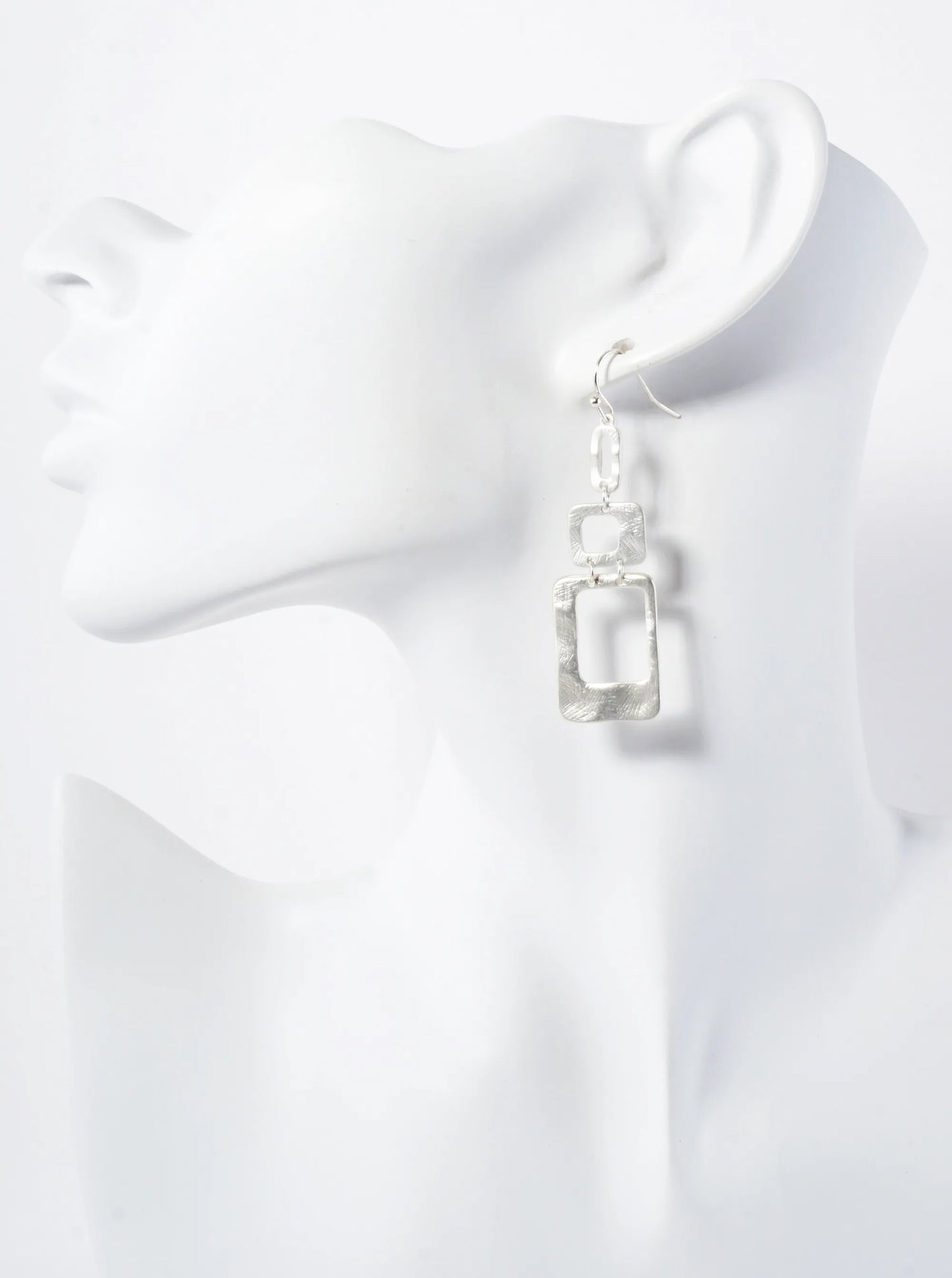 Hand-Molded Geometric Metal Rectangle Oval Drop Dangle Earrings