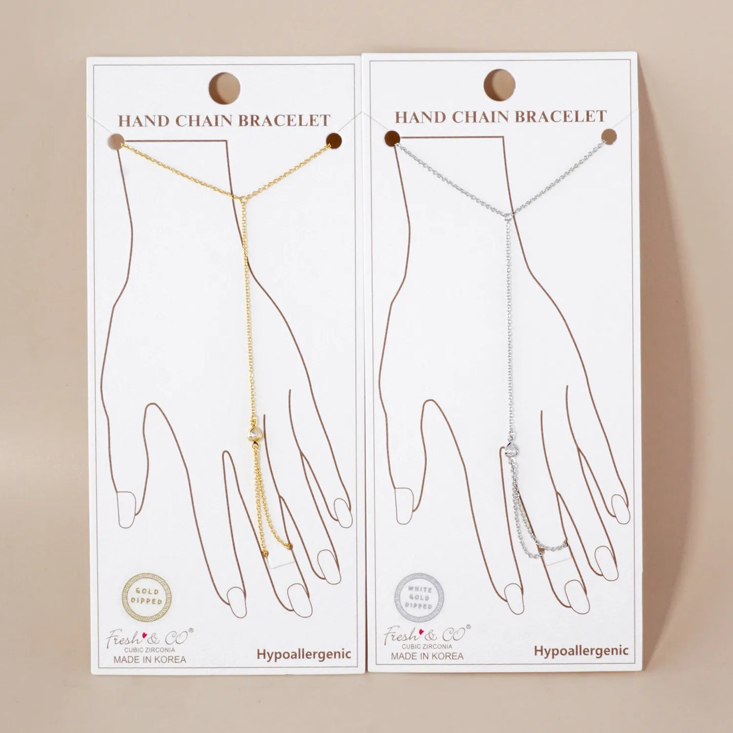 Heart CZ Accent 18K-Gold-Dipped Delicate Brass Hand-Chain Bracelet