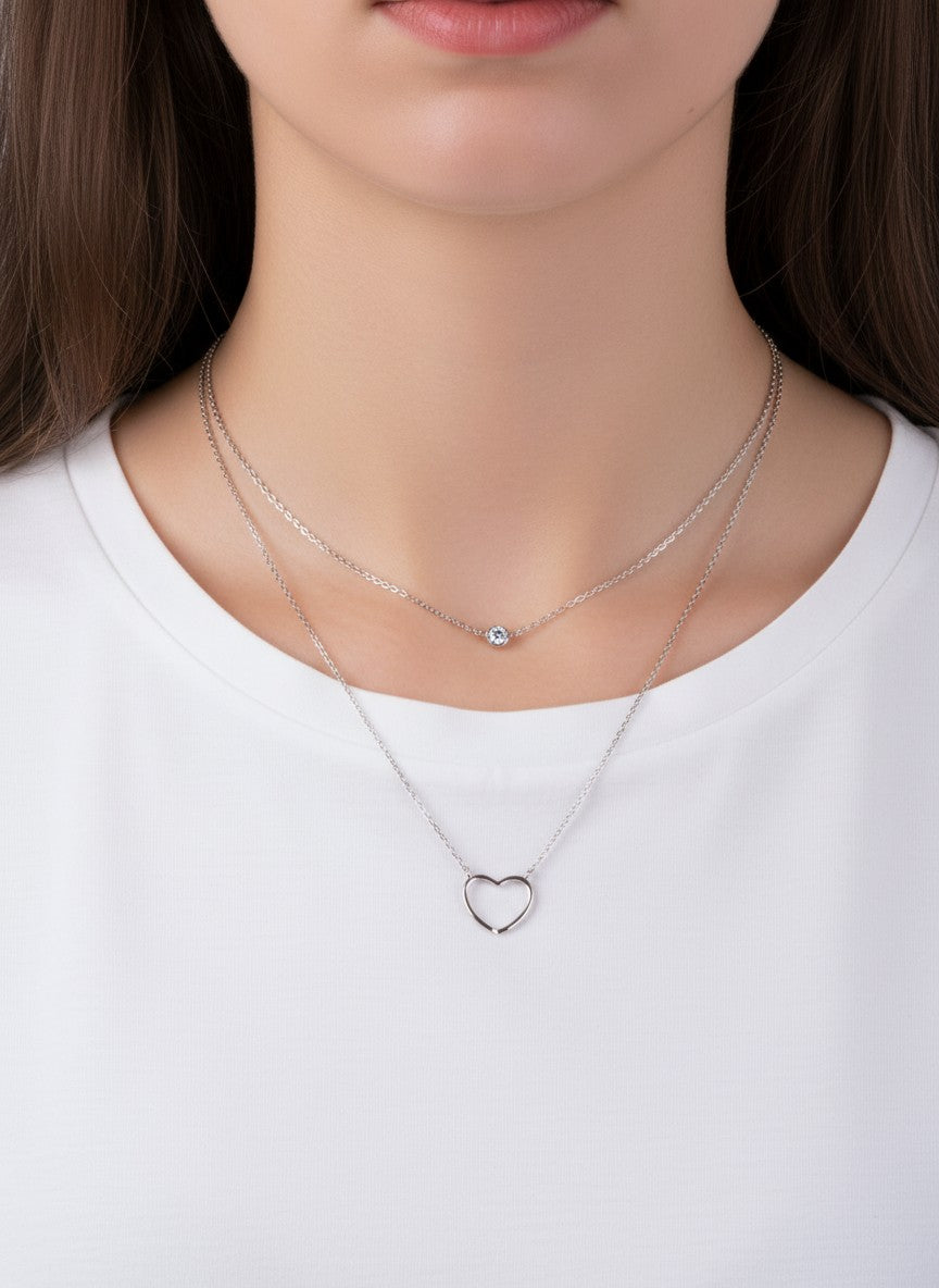 Heart CZ Pendant 18K-Gold-Dipped Layered Necklace