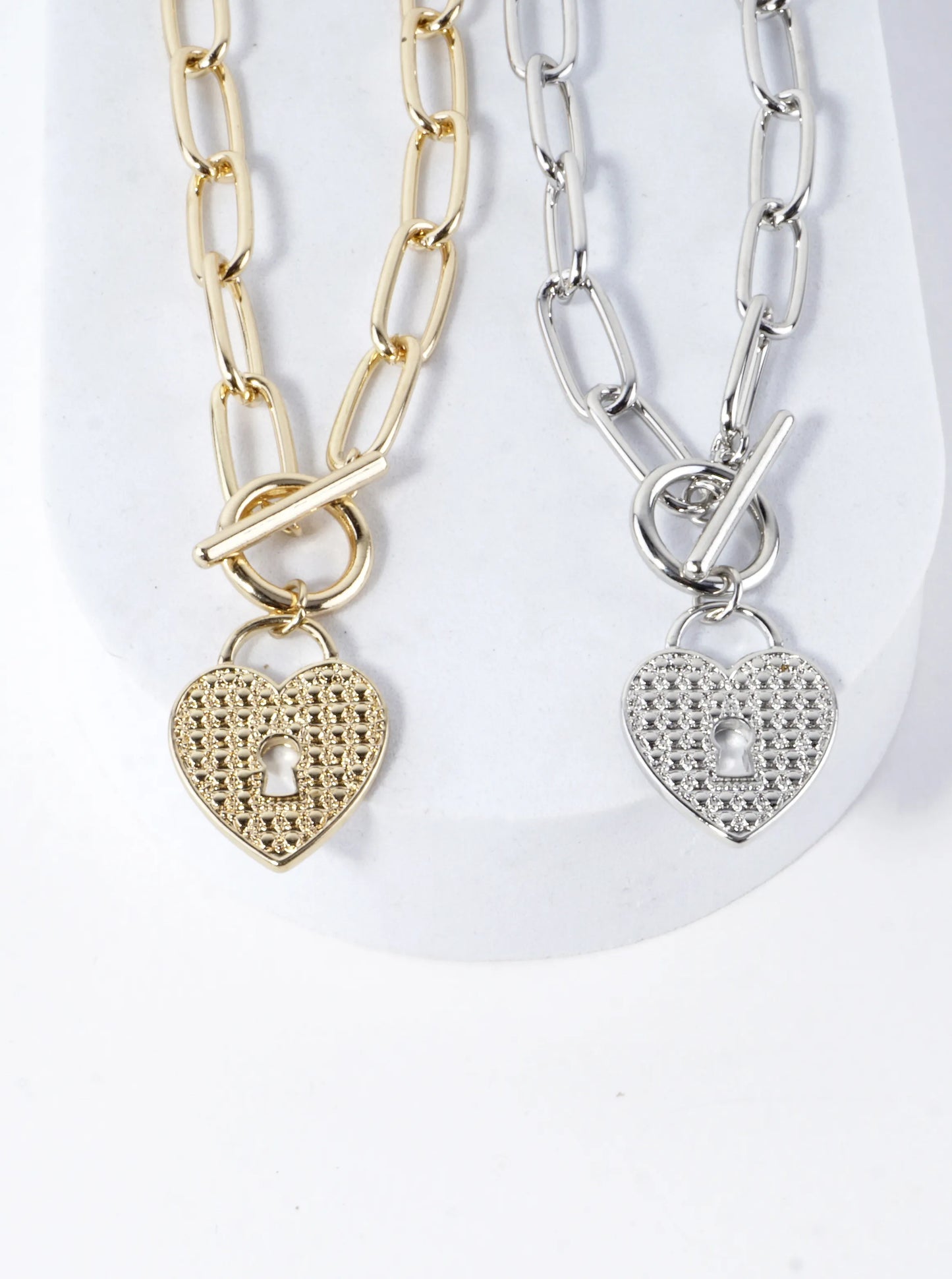 Heart Padlock Pendant Toggle Necklace