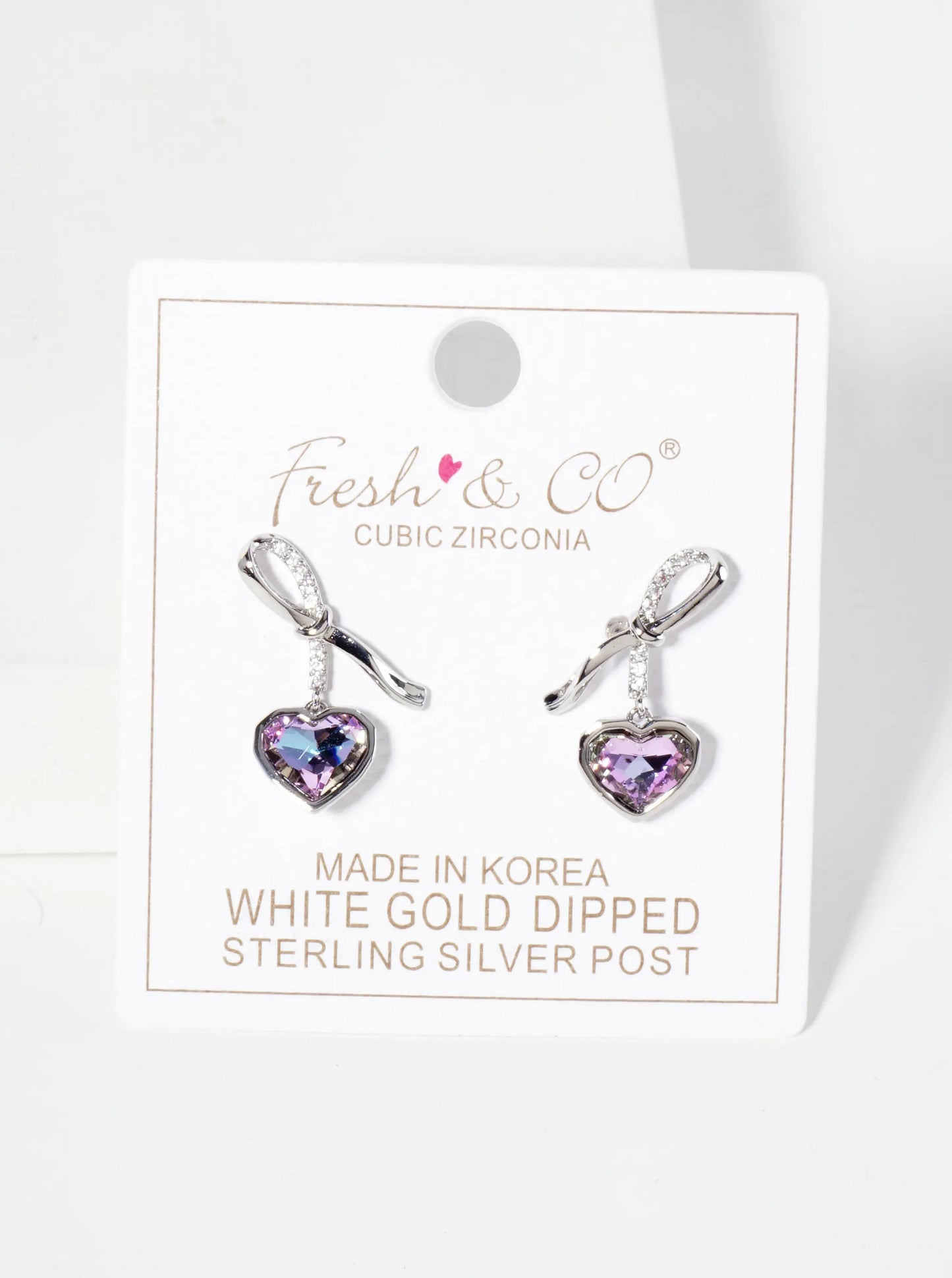 Heart Stone Drop Pave-Set Cubic-Zirconia Bow Design 18K-Gold-Dipped Post Earrings
