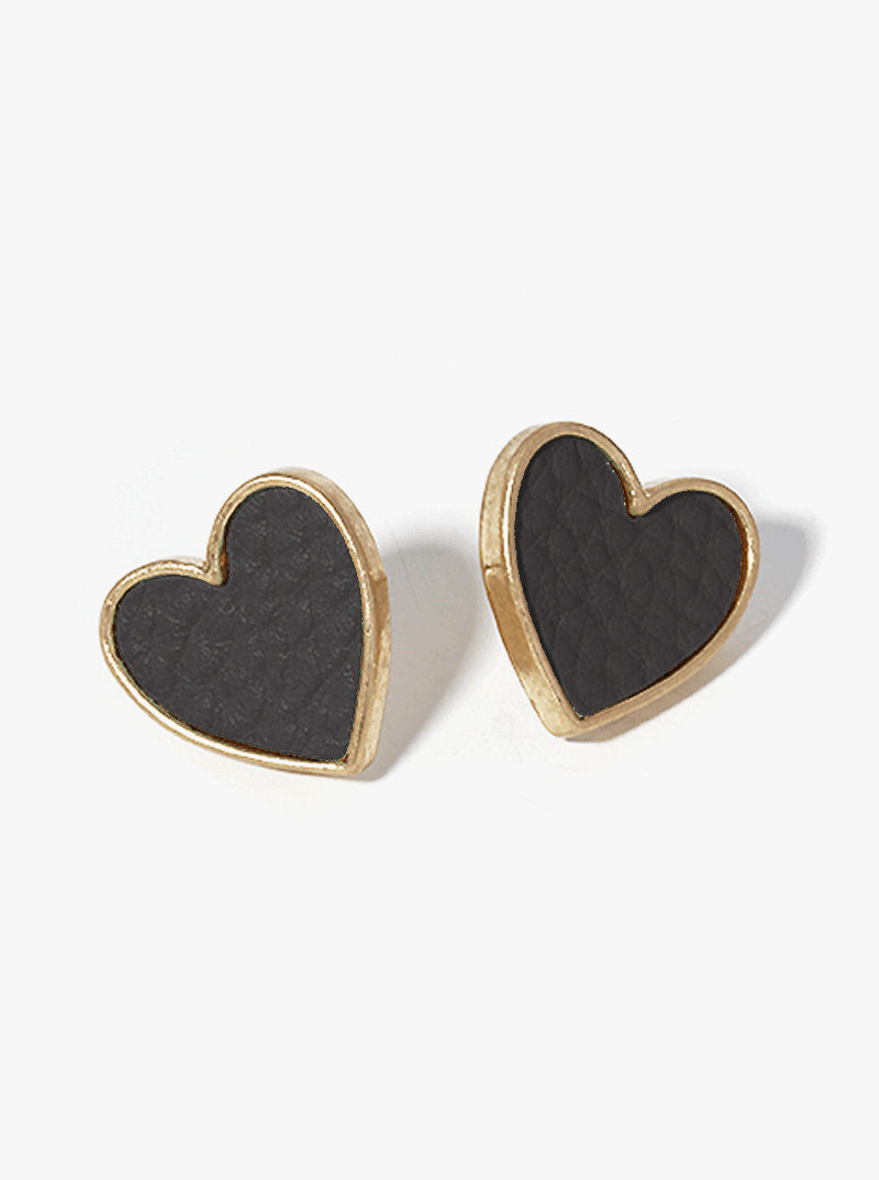 Heart Shape Leatherette Post Stud Earrings