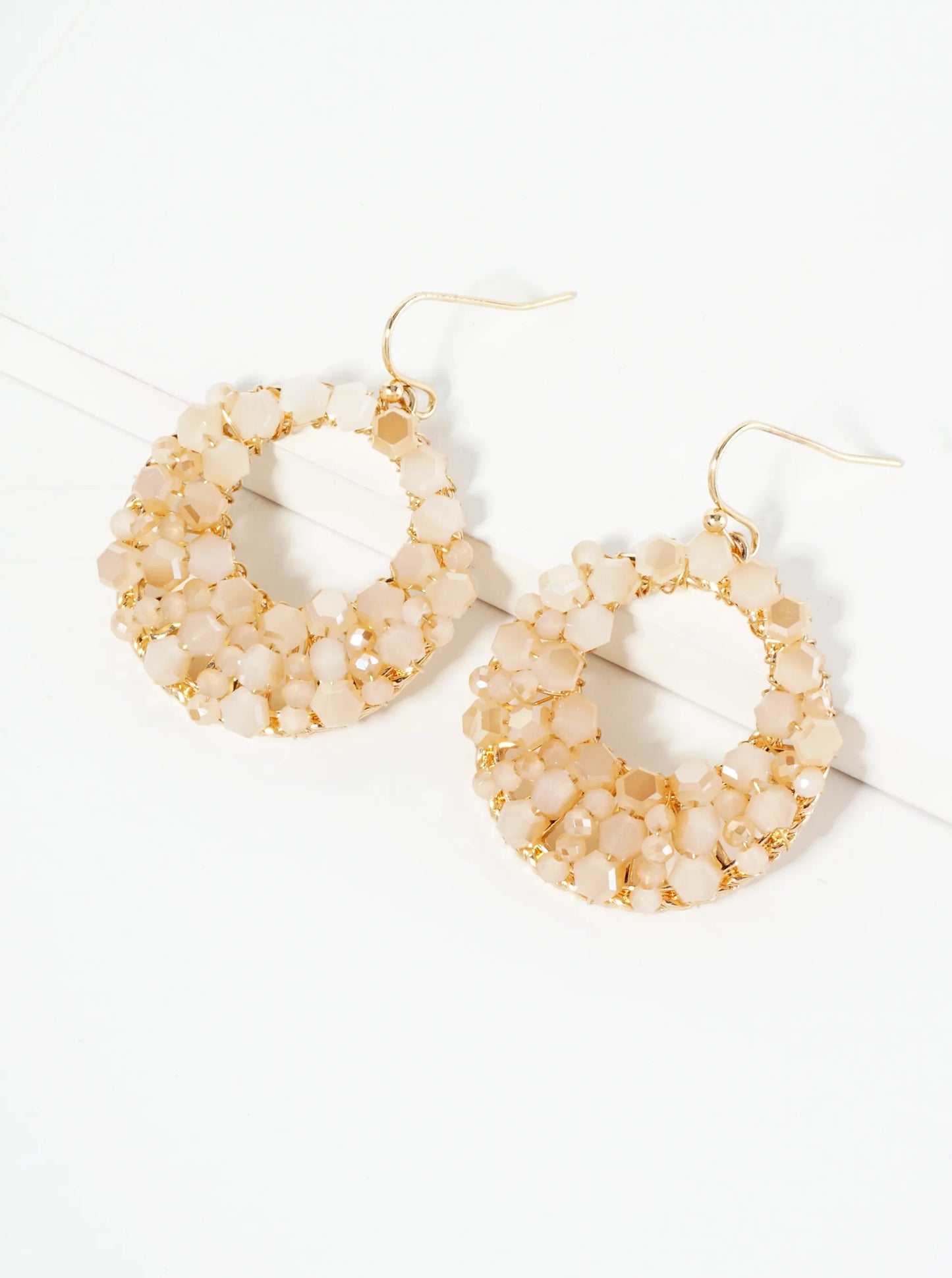 Hexagon Shape Glass Beaded Circle Drop Earrings
