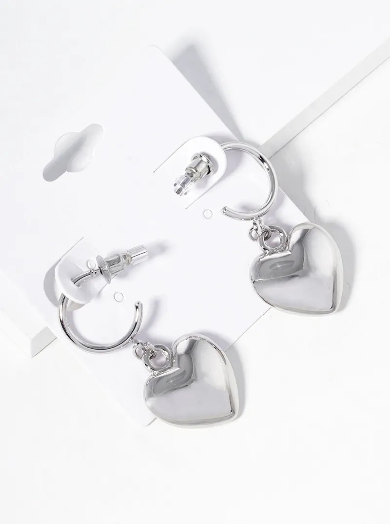Hollow Heart Drop Metal 15mm Open Hoop Earrings